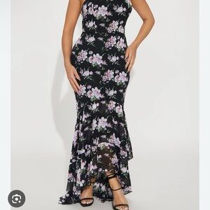 Fashion nova Floral Black and Purple Women's Dress